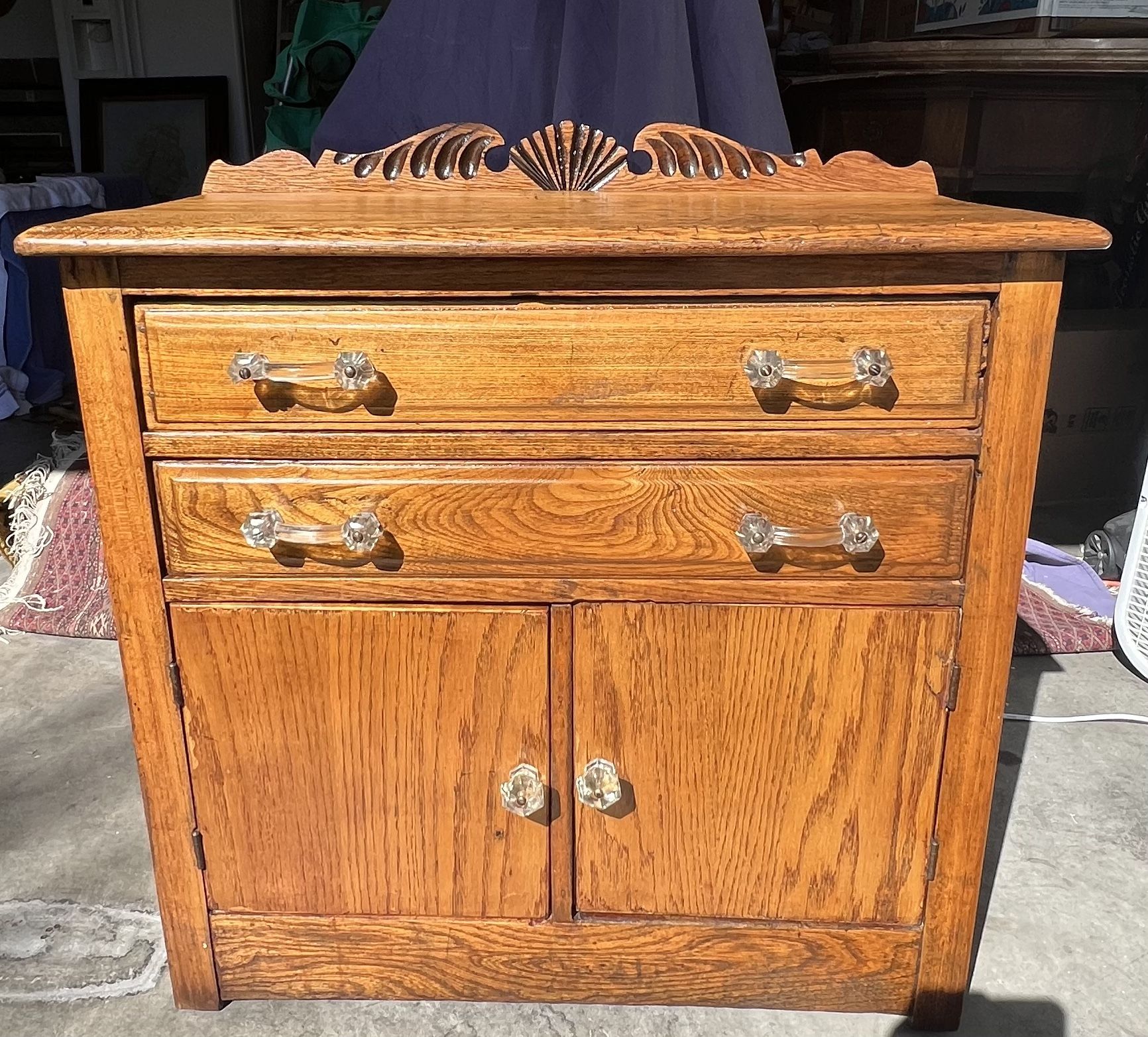 American Solid Rustic Oak Antique Washstand Circa 1900