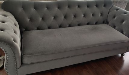 Gray Velvet Chesterfield Sofa