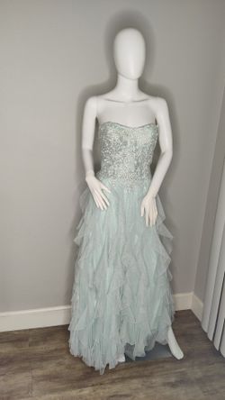 Sea Foam Rhinestone Embellished Tulle Prom Dress Gown