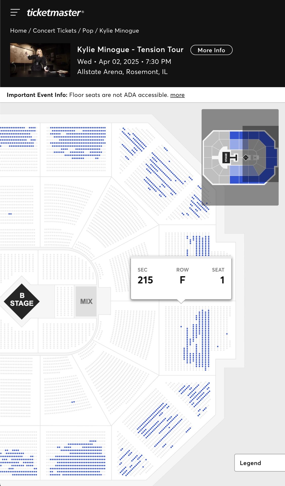 Kylie Minogue Tension Tour Chicago - 2 Tickets Face Value