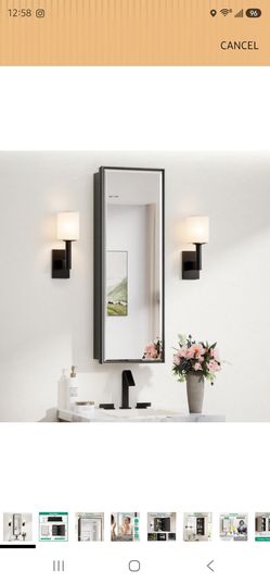 TokeShimi 12x36 Recessed Medicine Cabinet with Mirror Surface Mount, Aluminum Framed Metal Black Medicine Cabinet Mirrored, Bathroom Beveled Mirror wi