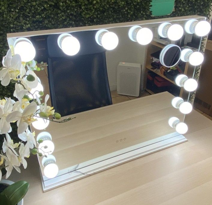 NEW Large Light Up Makeup Mirror Hollywood Vanity Mirror with 14 Dimmable LED Bulbs, 3 Color Lighting Mode, USB Charging Port