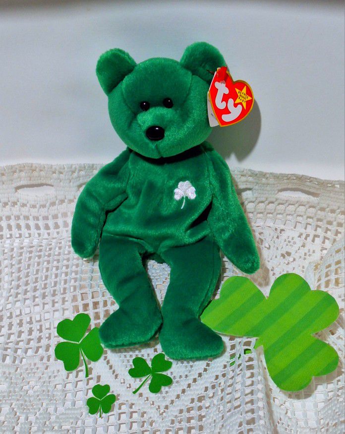 Erin the Irish Bear, Ty Beanie Baby 1997, Tag error, red Chinese stamp