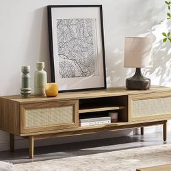 mopio Haylee TV Stand, Modern Farmhouse Television Stand for 55/60/65 inch TV, Natural Rattan Boho Entertainment Center with Storage, Media Console Cr