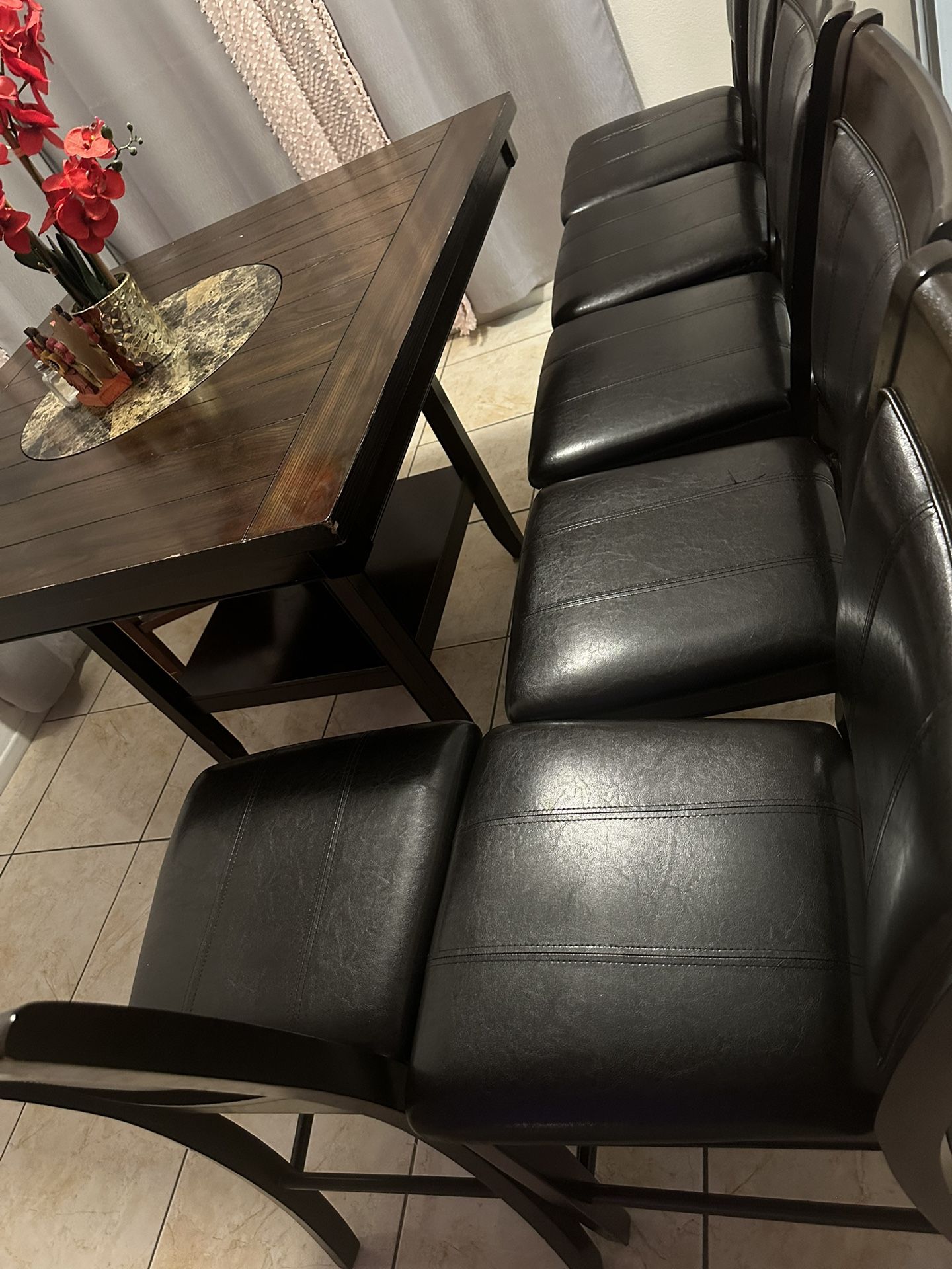 7-piece Square Counter Height Dining Table Set Dark Brown 