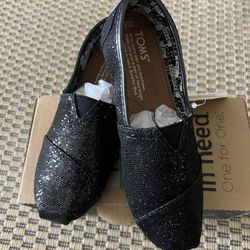 Toms Girls Classics Black Glitter Sz 1.5