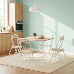 Homy Casa FernX 5PC Folding Dining Set 43" Wooden Top Table with 4 Chairs Space Saving Kitchen Dining Set