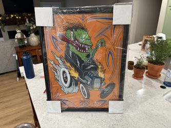 2  36x24 custom pictures painted by HotDog  pete finlan renowned hotrod artist from southern Cal these are acrylic painted on metal panels custom fram