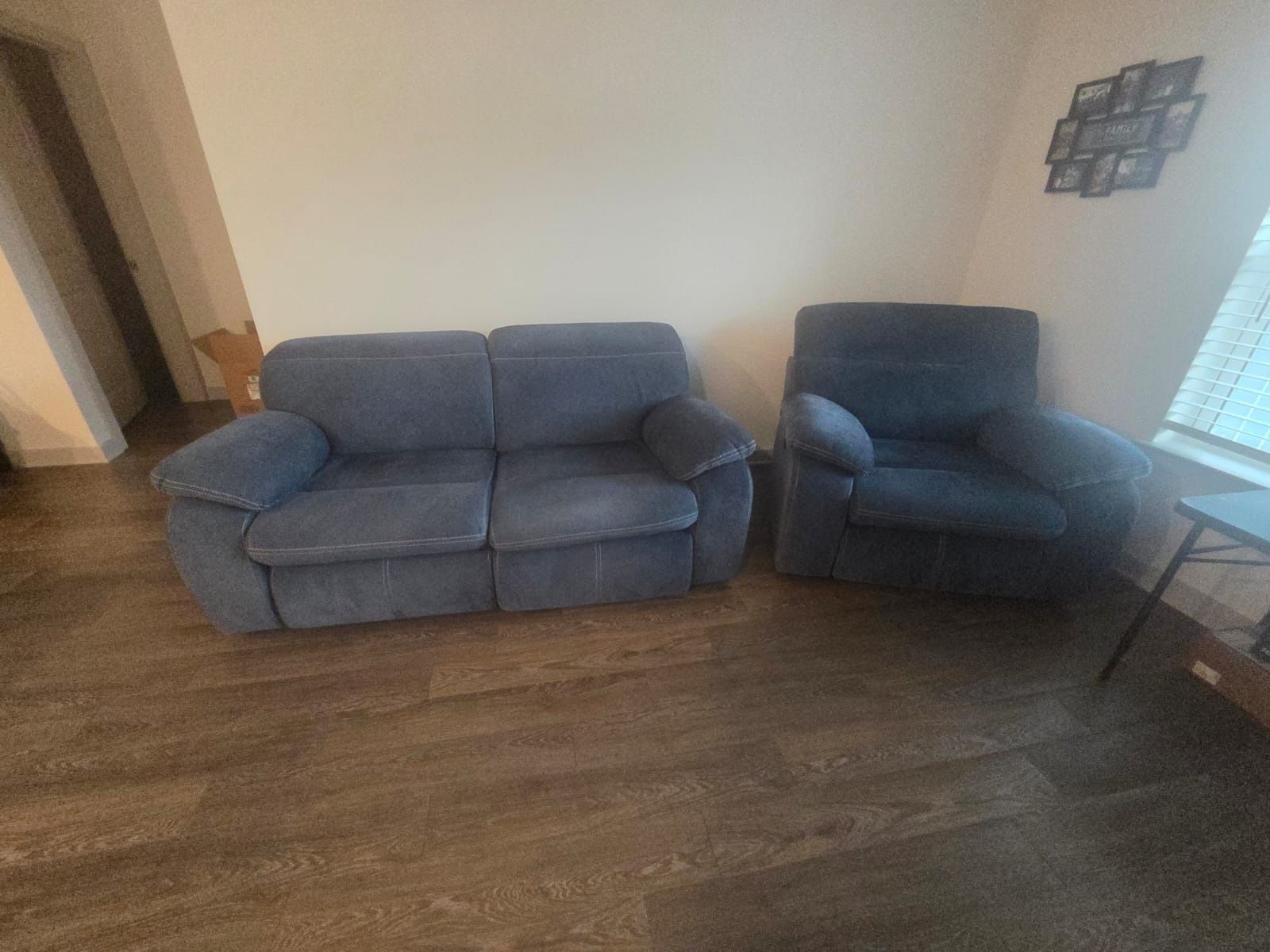 Blue Love Seat And Recliner