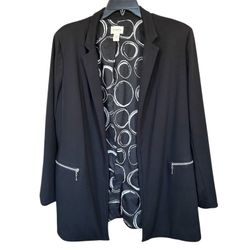 Chico’s Black Open Front Zipper Pocket Lined Career Jacket Blazer Size 3 (XL)