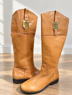 Lauren Ralph Lauren Women's Brown Leather Knee-High Riding Boots 5.5 B Zip