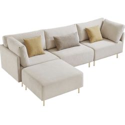 Linen L Shaped Sofa / Couch with Reversible Chaise 