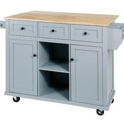 Assembled New Kitchen Island Cart w/ Wood Drop-Leaf Countertop Rolling Cabinet w/ Storage on Wheels