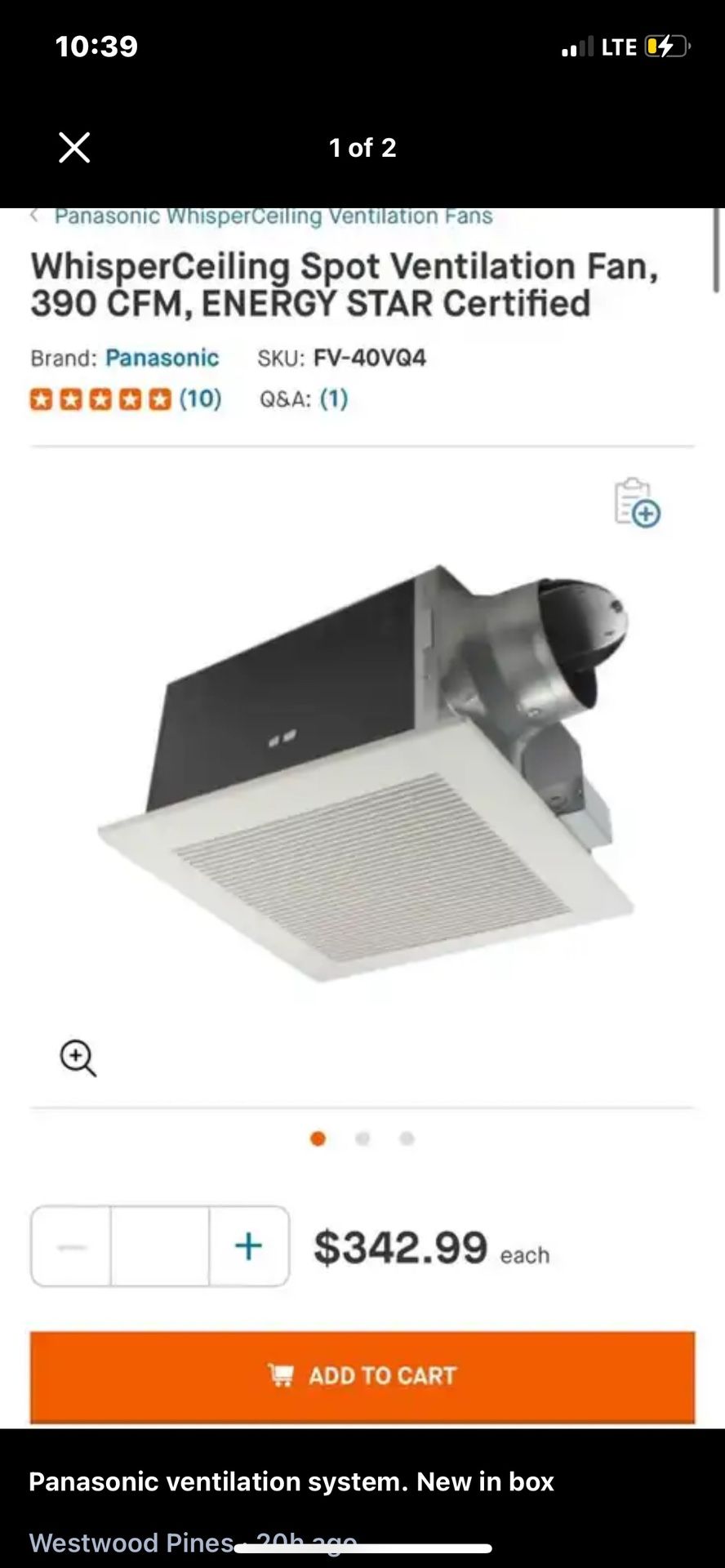 Brand New Panasonic Ventilation System. 