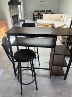 Bar Table Set with Stools and Shelves