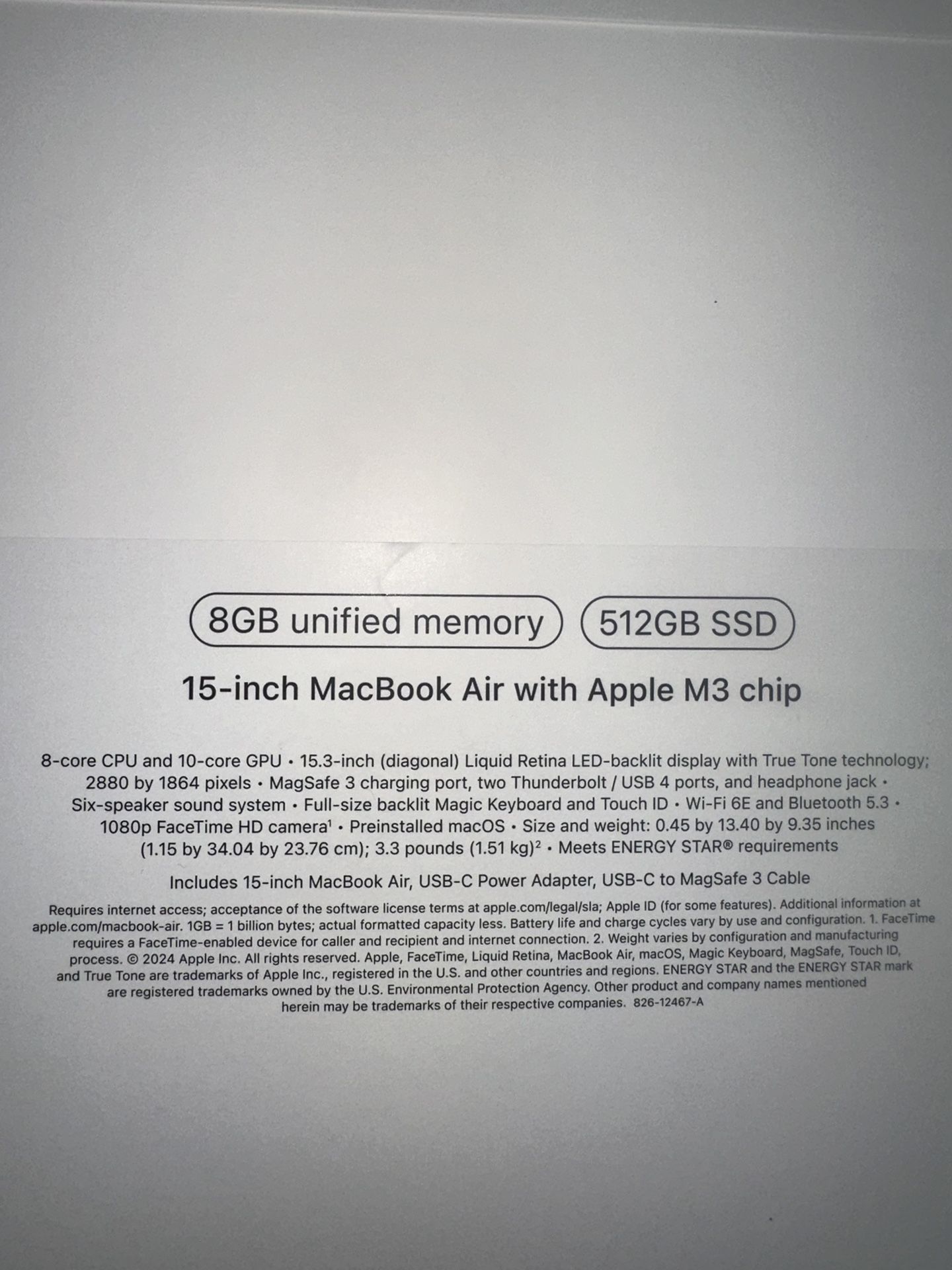 Apple MacBook Air 15-inch Laptop - Apple M3 chip - 8GB Memory - 512GB SSD