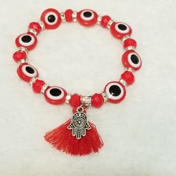 Hamsa Evil Eye Red Charm TasselBraclet