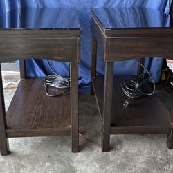 Two Dark Brown Wood End Tables
