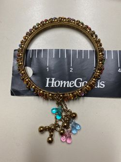 Vintage Multicolored Rhinestones Solid Bangle/Dangle bracelet