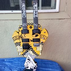 Rare Cheap Trick Rick Nielson Uncle Dick Double Neck Yellow Electric Guitar
