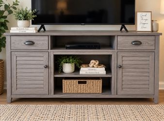 Gray Wood TV Stand with Storage