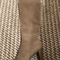 White House Black Market, Never Worn 8M Cream Suede Over-the-Knee 3.5” Heel Boot