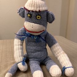 Blue Sock Monkey - 17” Tall  