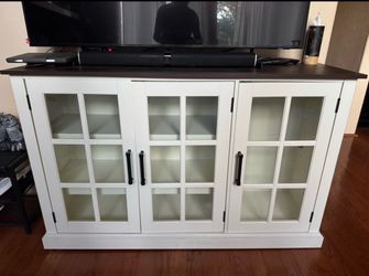 Twin Star Home 55" Two Tone Sideboard with Window Pane Glass Doors and Adjustable Shelves