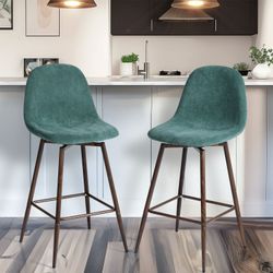 Homy Casa Charlton 26" Teal Terry Swivel Counter Barstool with Walnut Metal Legs