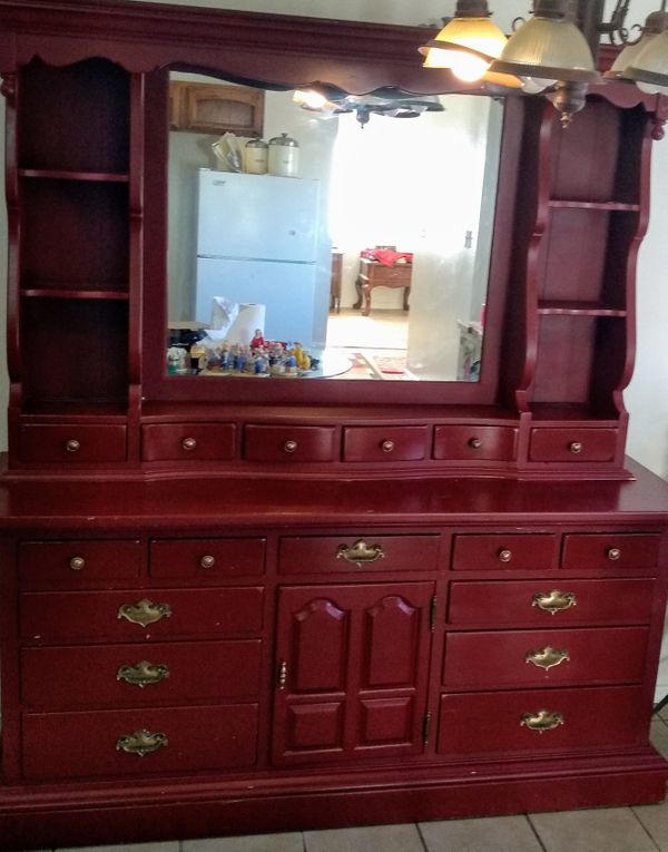 Bedroom dresser with large mirror multiple drawers shelves (Ethan Allen