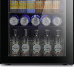 Antarctic Star Mini Fridge Cooler - 70 Can Beverage Refrigerator Black Glass Door for Beer Soda or Wine –Small Drink Dispenser Machine Clear Front Rem