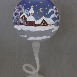 VINTAGE BLOWN GLASS CANDLE HOLDER - CHRISTMAS CABIN HANDPAINTED CZECH REPUBLIC NEW OLD STOCK GIFTS