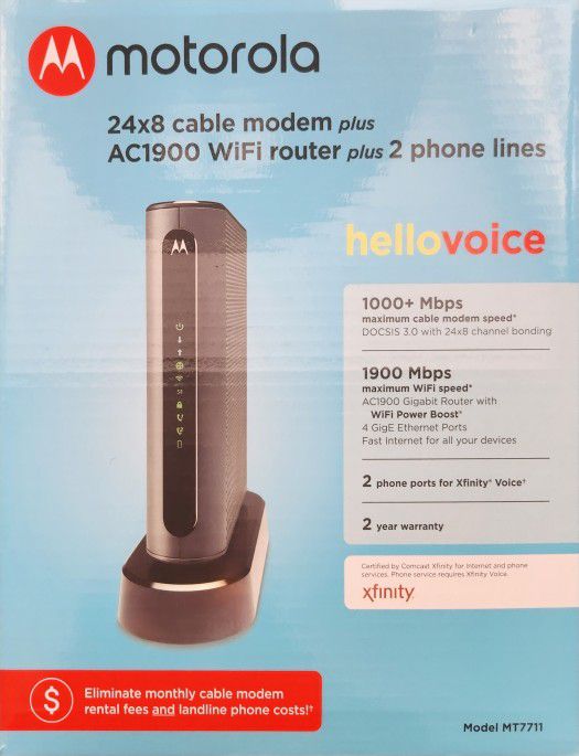 Motorolla 24x8 Cable Modem w/AC1900 WiFi Router