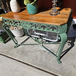 Antique Iron table with stained wood top