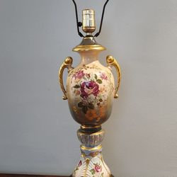 Antique Hand Painted Porcelain Floral Table Lamp