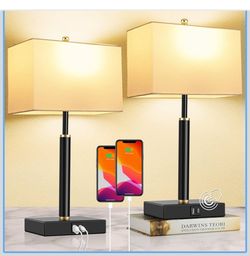 Touch Bedside Lamps Set of 2 for Nightstand, 3-Way Dimmable Black Table Lamps with USB-C & USB-A Charging Ports and LED Bulbs for Bedroom, Living Room