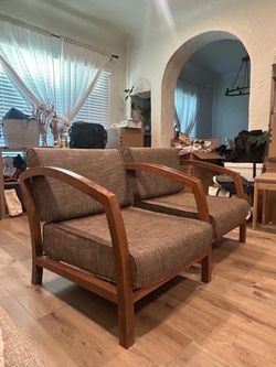 Pair of Wood Frame Accent Chairs
