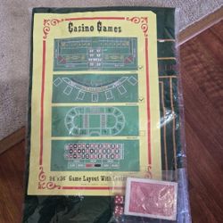 CRAPS/BLACKJACK FELT LAYOUT TABLETOP WITH CARDS & DICE NEW