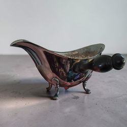 Silver Gravy/Sauce Boat w/ Wooden Handle & 4 Legs