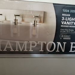 Hampton Bay Regan 21 in. 3-Light Brushed Nickel Bathroom Vanity Light with Clear Glass Shades