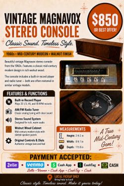 Vintage Magnavox Stereo Console — Mid-Century Walnut Finish
