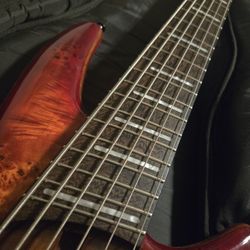 6 string bass Ibanez srms806 active multi scale guitar burl top red 3 band eq with gig bag
