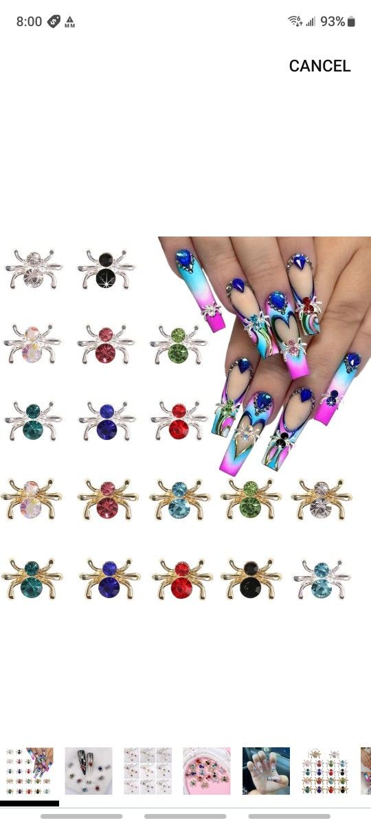 Halloween Spiders Nail Charms Rhinestone Spider Nail Decoration Gold Sliver Nail Charms with Mix Color Gem 3D Nail Art Charms for Acrylic Nails Cute N