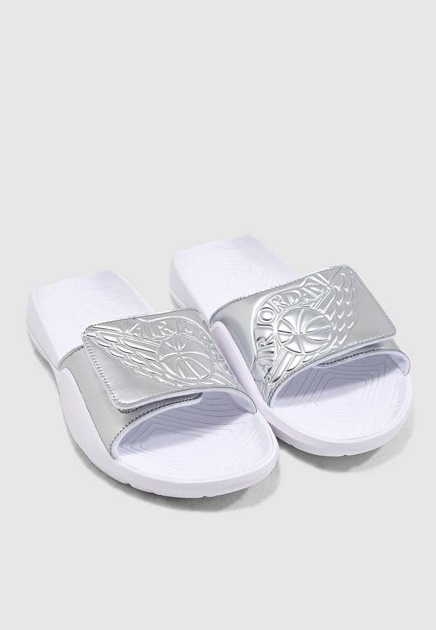 White/Silver Jordan hydro 7 Slides-Size 13