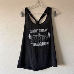 OMT Active, Women’s Black “Sore Today Or Sorry Tomorrow” Razorback Tank, Size L