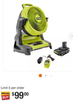 Shop RYOBI ONE+ 18V Cordless 7-1/2 in. Bucket Top Misting Fan Kit with Compact Battery and Charger