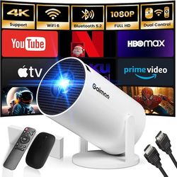 Built-in App] Mini Projector 1080P FHD 4K Support Projector with Mouse Portable Projector with WiFi and Bluetooth 180° Adjustable Auto Keystone HDMI/T