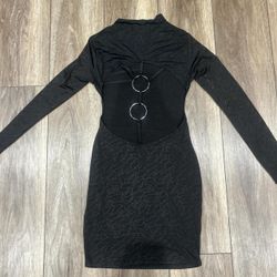 PrettyLittleThing Black Long Sleeve Ring Back Dress - Size US 2