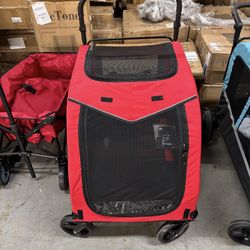 New red foldable dog stroller