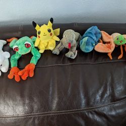 TY Beanie Babies (5) and Pikachu Stuffie